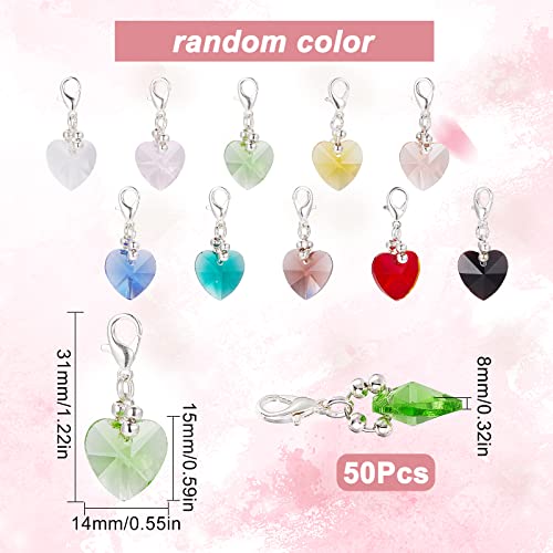 SUNNYCLUE 1 Box 50Pcs Stitch Markers Crochet Stitch Marker Cute Crystal Heart Bead Charms Clip On Removable Lobster Clasp Zipper Pull Charm Locking Knitting Markers for Weaving Sewing Knit Quilting - Image 2