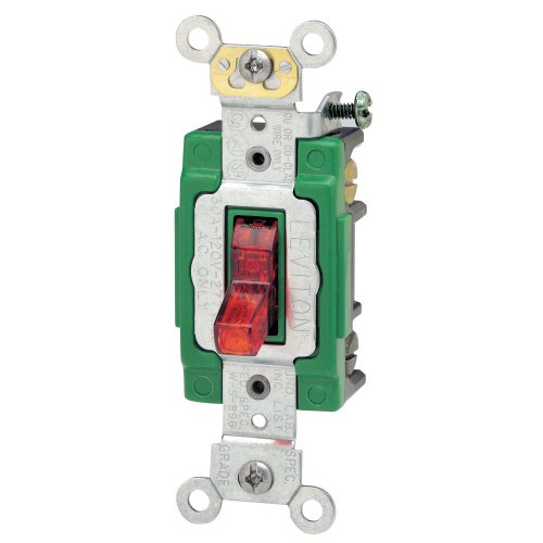 Leviton 30 Amp, 120 Volt, Toggle Pilot Light, Illuminated On, Double-Pole AC Quiet Switch, Extra Heavy Duty Grade, Self Grounding, Back and Side Wired, 3032-PLR, Red by Leviton - Used condition - US$14.36