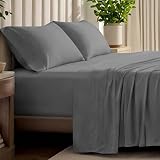 Bare Home 100% Organic Cotton Jersey Sheet Set, Ultra Soft, 100% Cotton - Sheet Set & Pillowcases - Deep Pocket Bed Sheets (Queen, Grey)