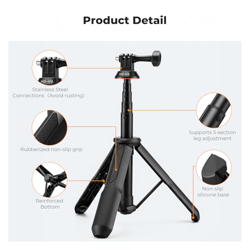 Image of K&F CONCEPT 58.5cm /23inch Portable Adjustable Stand Selfie Stick Tripod | Portable Vlog Handle Grip Action Camera Selfie Stick for GoPro Hero 13 /12 /11 /10 /9 /8 /Max, DJI Osmo Action 6 /5 /4 /3 /2 /1