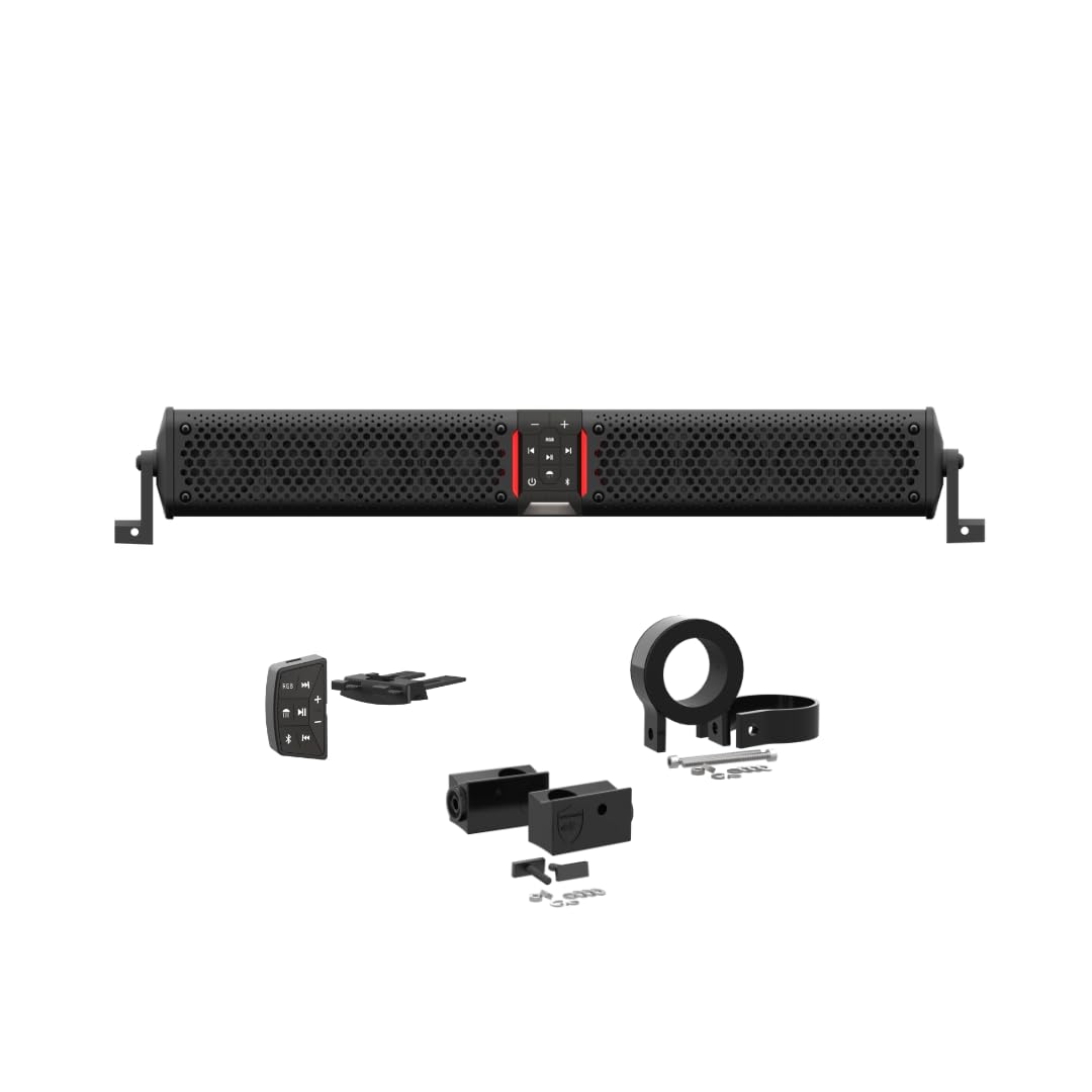 wet sounds STEALTH-XT-8-B Stealth XT 8 Speaker All-in-One Amplified Bluetooth Soundbar with Remote – Black with Slider Brackets and 2.00