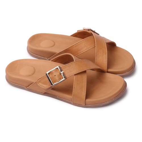 Image of ELLE Women's Flats Slip-On Sandals with Buckle Detail