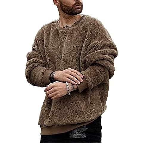 Gemijacka Mens Teddy Fleece Sweatshirt Crew Neck Warm Fluffy Winter Jumper Lightweight and Windproof Pullover Sweater Brown XL Cover