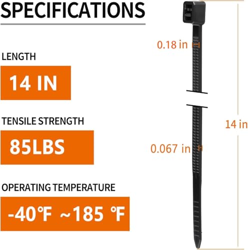 Eletoo 14 Inch Zip Ties 1000 Pack, 85 LBS Tensile Strength, Self-Locking UV Resistant Cable Ties for Indoor and Outdoor by Eletoo - Image 2