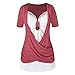Produktbild KIMODO Tops Damen Shirt Sommer Kurzarm Übergröße Stitching Farbblock Streifen Kurzarm Ggeknotete Rundhals Bluse Knotted T Shirt Tops (Rot, 5XL)