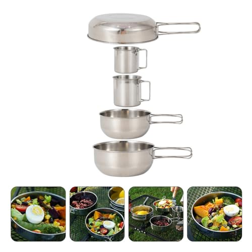 Set vaisselle acier inoxydable camping avec tasses empilables - 5