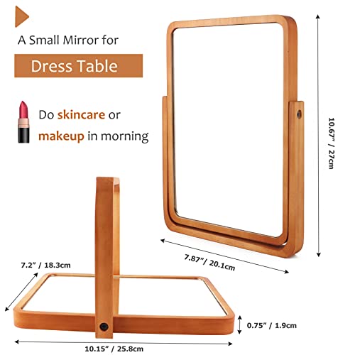 DaizySight Wooden Desk Mirror for Makeup Small Rounded Rectangle Natural Cosmetic Mirror with Adjustable Stand for Make up Table Aesthetic Desk Decor - Image 4