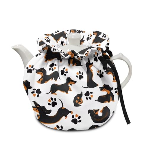 Pzuqiu Tea Pots Cozy with Dachshunds Dog Paw Pattern Reusable Tea Kettle Quilt Keep Tea Warm Soft Lightweight Fabric Easy Install Clean