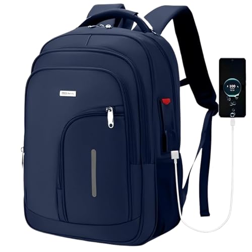 GMTA Mochila Grande Masculina Feminina Notebook Executiva Antifurto Impermeável Escolar Faculdade Passeio Trabalho Viagem Alça com Cabo De Aço Saída Usb Saída Fone de Ouvido (Azul)