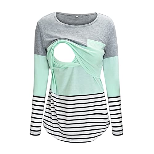 Pijamas de Lactancia para Mujer Invierno Algodón Pijamas de Maternidad de Hospital para Premamá Conjunto de Embarazadas de Mangas Largas para Mujer S-XXL (Gris, XXL)
