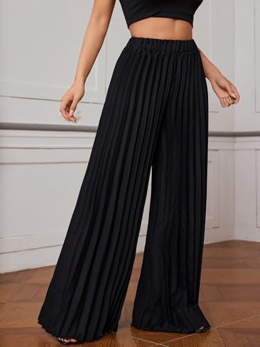 SOLY HUX Women's Wide Leg Palazzo Pleated Pants High Waisted Flowy Loose Dressy Casual Long Trousers4