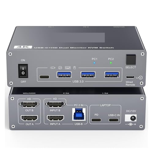 Sélecteur KVM double écran Displayport 8K60Hz pour basculer fluidement entre deux PC