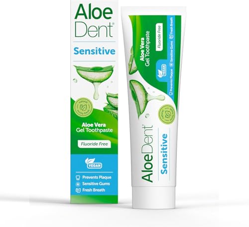 Aloe Dent - Sensitive Aloe Vera Gel Toothpaste - Fluoride Free - Prevents Plaque, Supports Sensitive Gums & Freshens Breath - Vegan, Cruelty & SLS Free - 100ml - 3 Pack