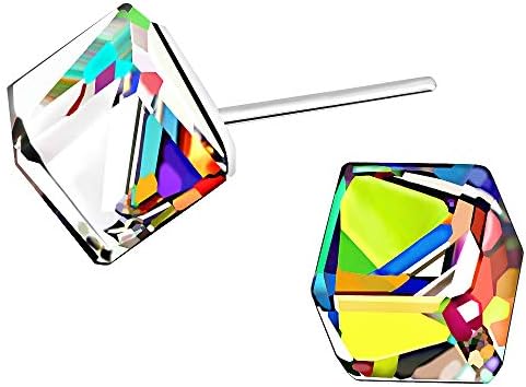 AMOR SPES Color Change Crystal Square S925 Sterling Silver Stud Earrings Women Girl Gifts (Color change)
