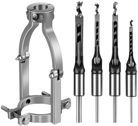 Square Hole Drill Bit Adapter and Square Hole Drill Bit Set for Wood Mortising Attachment Drill Press Hollow Chisel Mortise Drill Tool for Mortise Machine