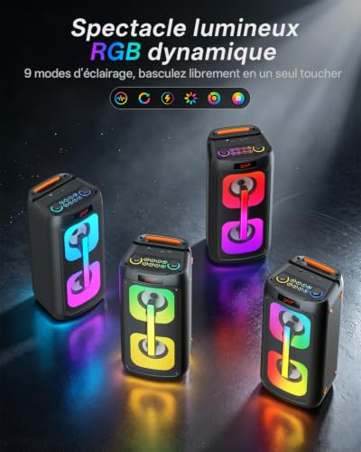 Machine de karaoké avec 2 Microphones, Enceinte Bluetooth Professionnelle – vue 7