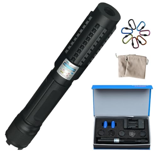 NZTGVR Adjustable High Power Blue Burning Light Long Range Handheld Flashlight with Adjustable Focus Multi Pattern Star Caps & Gift for Camping Hunting Fishing & Adventures(Black-Color Box)