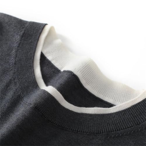 Knitted Woolen Sweater Men's Round Neck Color Contrasting Knitted Sweater Thin Style Fake Two Piece Tops2