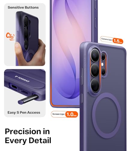 Image of TORRAS Ostand L1 Guardian Original Imported S26 Ultra Case, Built-in Magnetic Stand, MagSafe Compatible, Mil-Grade Drop Tested, Translucent Galaxy S26 Ultra Back Cover, Purple Edge