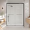 44-48 in. w x 72 in. h Semi-Frameless Double Sliding Shower Door, Clear Tempered Glass, Matte Black Frame for Walk-in Shower, Space-Saving Solution for Tight Bathrooms