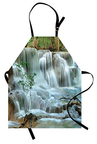 ABAKUHAUS Natura Grembiule, Cascata Jungle Ruscello, Comodo per la Cucina Unisex con Collo Regolabile per Cucinare Cuocere Arrostire e Giardinaggio, Verde e Marrone