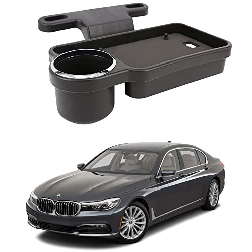 Image of Oshotto (FT-04) Foldable Car Auto Headrest Rear Back Seat Table Drink Food Cup Tray Holder Compatible with BMW 7 Series - Black