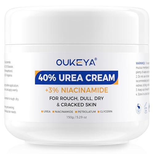OUKEYA Urea Cream 40 Percent with 3% Niacinamide Intensive Moisturizer for Extremely Dry Chapped Rough Skin on Hands Feet Elbows & Knees Deep Hydration & Evens Skin Tone 5.29oz