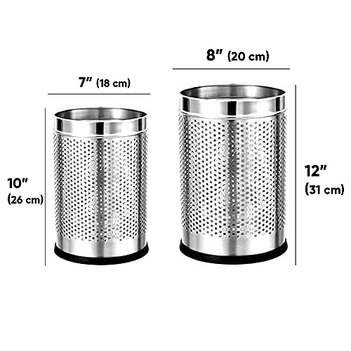 Image of PackPro Stainless Steel 10 + 6 Liter Open Perforated Dustbin Without Lid | Combo of 2 Steel Dustbin For Home, Bedroom, Rooms, Office, Indoor, Outdoor Kitchen, Washroom, Bathroom 10 & 6 Liter