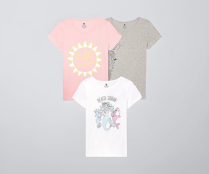 Image of Clotth Theory Girls Super Combed Cotton Regular Fit Round Neck Printed Short Sleeve Tshirt -Combo Pack of 3