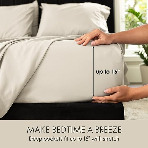 Image of ClevaHome Queen Size Sheet Set - 6 Piece Fitted Queen Sheets Set, Oat Milk