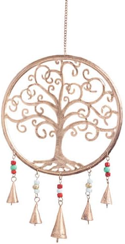 Tree of Life Windchime Irish Dream Catcher for Home Five Bells Brass (9.5" Across, 20" Long, Brass)