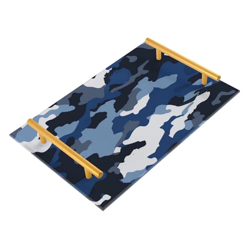 Bandejas decorativas de cama con asas, diseño de camuflaje azul marino, bandeja para servir café, joyas, perfumes, para mesa, servir charola para desayuno