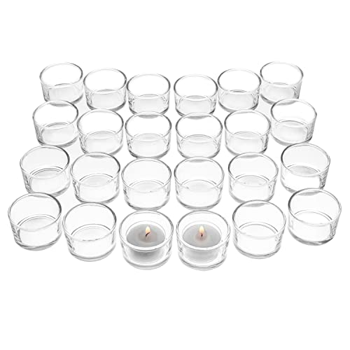 small glass candle cups - Clear Glass Tealight Candle Holders for Wedding, Birthday, Holiday & Home Decoration, 24 PK