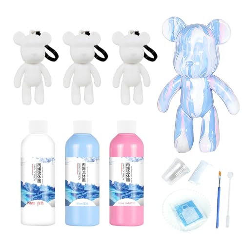 Yolkify DIY Fluid Marble Bear Marble Bear Pouring Kit - Keyring Design Acrylic Paint Pouring Set for Kids Creative Gift for Art Lovers