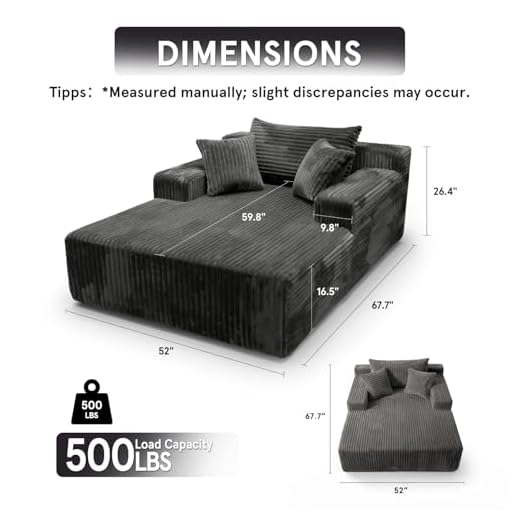 Sytopia Oversized Chaise Lounge with Armrests