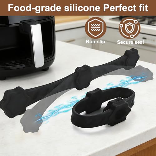 Magnete für Airfryer Backpapier, 4 Stück Airfryer Magnete für Backpapier Silikon, Magnetische Silikonschnallen für Heißluftfritteuse Verhindert Verrutschen Verbrennen des Papier(Schwarz)