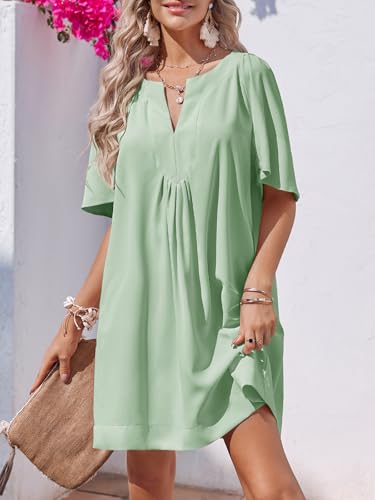 Image of Wenrine Womens Flutter Short Sleeve Mini Dress Casual V Neck Loose Flowy Summer Dresses