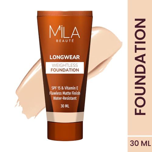 Image of Mila Beaute Longwear Weightless Foundation | Matt Finish With SPF 15 and Vitamin E | Water Resistant Buildable Formula & Super Light | Liquid Foundation | Shade - (101 Classic Ivory, 30ml) (Pack of 2)