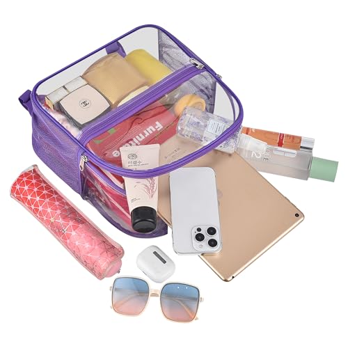 Image of Busiuw Clear Backpack for Stadium Events 12x12x6 Mini Small Sports Fan Backpacks with Front Pocket for Concert Sport Events Work Travel(Purple)