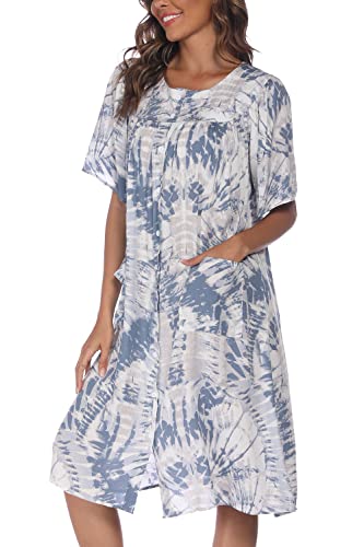 Image of COSUNIONY House Dresses for Women Cotton Short Sleeve House Coat Buttons Down Dusters Robe with Pockets S-XXL