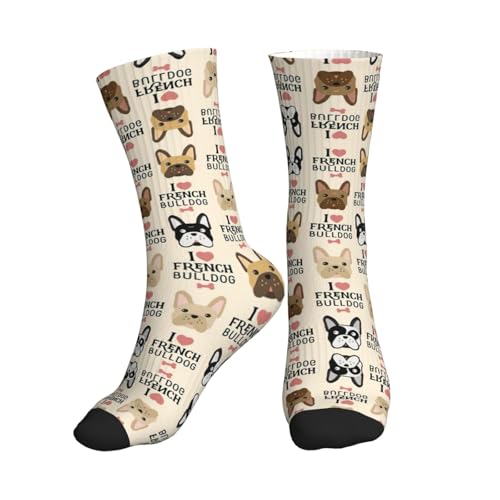 PQruop Calzini sportivi con bulldog francese in poliestere con stampa a tubo centrale adatti per lo sport e l'uso quotidiano-1 pezzo, 1 nero, Taglia unica
