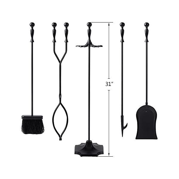 Amagabeli 5 Stück Kaminwerkzeuge Sets Schwarzer Griff Schmiedeeisen Großes Feuerwerkzeugset und Halter Outdoor Fireset… – Bild 5
