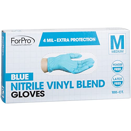 Forpro Disposable Nitrile Vinyl Blend Gloves, 4 Mil Extra Protection, Powder-Free, Latex-Free, Non-Sterile, Food Safe, Blue, Medium, 100-Count #TOP1