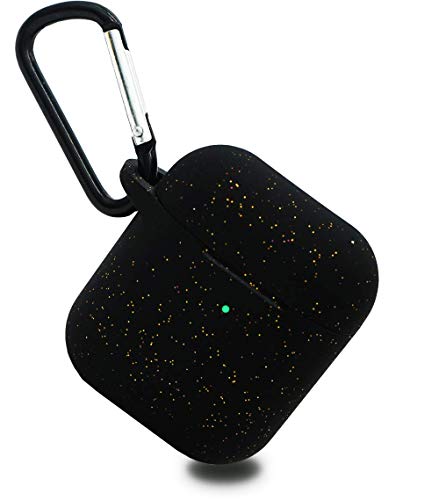 AirPods Case,with Keychain [Front LED Visible], HappyCover Thicken Shockproof 360Â° Super Cute Glittery Protective Silicone Skin Cover Compatible for Airpods Charging Case 2 & 1 (Black - Fashion)