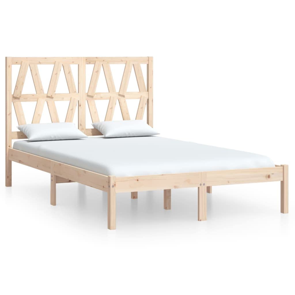 Lite sosnowe Klasyczna rama łóżka Podwójna Brąz 135x190 cm | Rama łóżka sosnowa 135x190 cm podwójna lite drewno z zagłówkiem solidna