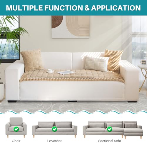 Topchances Thick Sofa Cover 1 2 3 Seater,Non-Slip Seat Cushions,New Super Soft Couch Cushions,Washable Sofa Pads Suitable for Dog Pet Living Room Furniture Protector(Light Brown,70×180cm) - Image 2