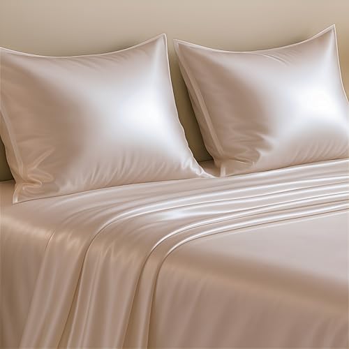 Image of Luxe Ere Satin Bedsheet Single Size (60x90) | 300 TC Ultra Smooth Silky Soft Luxury Satin Bed Sheet with 2 Pillow Covers | Premium Satin Bedsheets for Single Bed - Golden Mirage