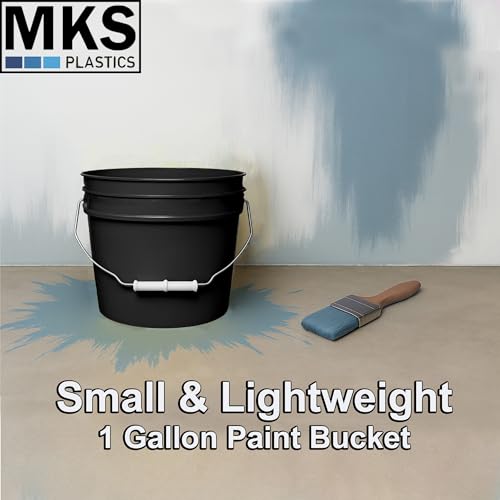 Image of MKS Plastics 1-Gallon Bucket with Airtight Lid - Made in USA, Food Grade BPA Free Plastic, Heavy Duty Multi-Use, Metal Handle with Grip, Stackable Storage - Black, 6 Pack