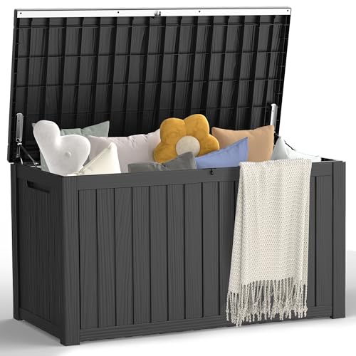 Outdoor Storage Box – Lockable Waterproof UV-Resistant Resin Deck Box for Patio Cushions, Pool Accessories (Black, 180 Gallon)