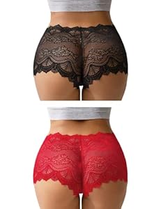Culottes Françaises Femmes Plus Taille Dentelle String Coton Entrejambe sous-vêtements Brésiliens Hipster Culotte Sexy Dames Slips Bikini Strings Effrontés Noir Rouge 2 Pièces M